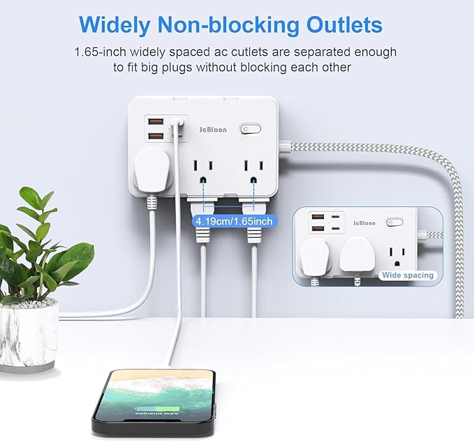 Surge Protector Power Strip 5 Ft Cord, Ultra Thin Flat Extension Cord with 6 Outlets 4 USB Ports(2 USB C), Flat Plug Power Strip, Braided Power Cord for College Dorm Room Essentials