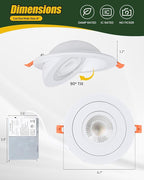 ZYC Gimbal LED Recessed Lighting - 6 Inch 5CCT 12W 360° Rotation Adjustable Eyeball Light,LED Swivel Spotlight,Directional Sloped Ceiling Light,Dimmable Canless Wafer Downlight Pack of 6 White.