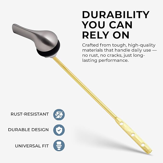 Brushed Nickel Toilet Tank Flush Lever Handle, Universal Front Mount with Nut Lock, Fits Most Toilets