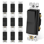 AIDA Single Pole Rocker Decora Light Switch, 15 Amp Self-grounding Electrical Light Switches, Residential Grade, UL Listed (10 Pack, Glossy Black)