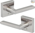 HOSOM Dummy Door Handles, Heavy Duty Decorative Single Side Non-Turning Square Lever Set for Closet, Easy Installation, Pull Only, Satin Nickel, 2 Pack