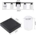 5 Light Bathroom Light Fixtures, 33.3 Inches Vanity Lights for Mirror, Black Vanity Lighting Fixtures with Milky White Glass Shades