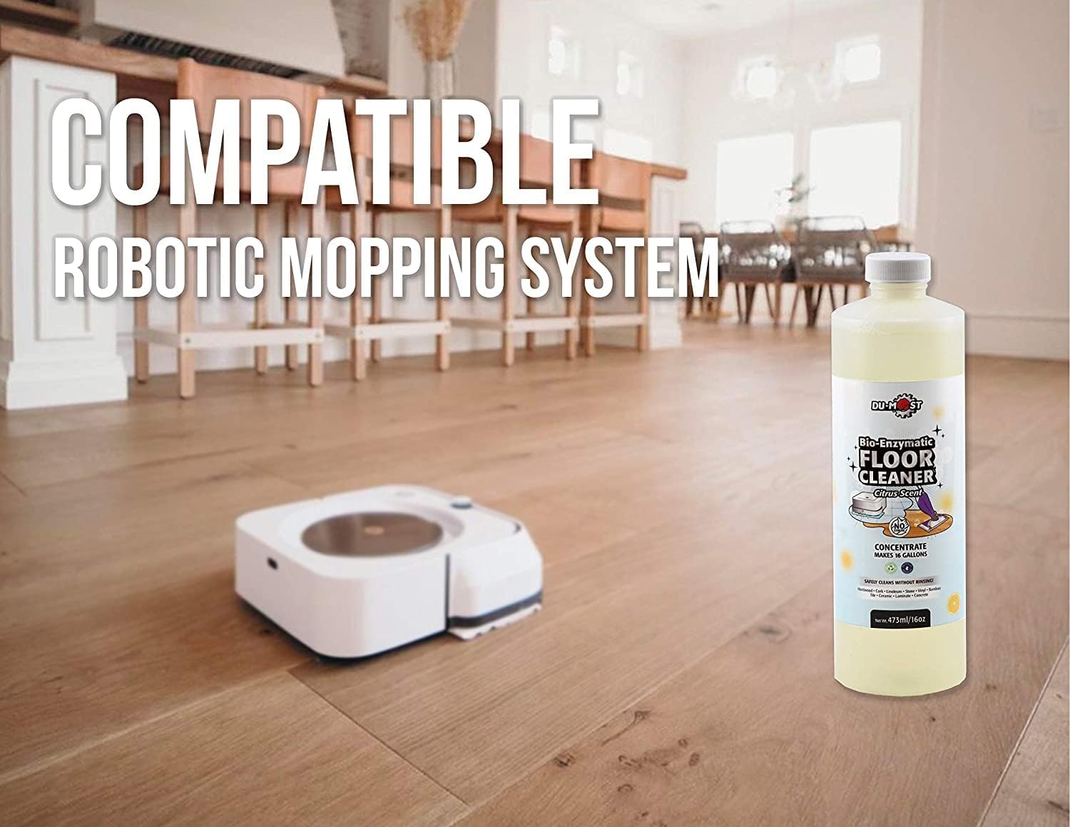 DU-MOST Enzymatic Floor Cleaner Concentrate (1 Oz Makes 1 Gal), No, Streak, No Rinsing, Kids & Pets Safe, Hard Surface Floors, Citrus Scent, 16 Fl Oz