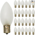 25 Pack C9 Frosted White Replacement Light Bulbs, 7W Vintage Incandescent Light Bulbs for Christmas Outdoor Indoor String Lights, E17 Intermediate Base Night Light Chandelier Bulbs- Frosted White