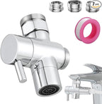 3 Way Shower Diverter - Solid Brass, Sink Valve Faucet Splitter for Kitchen or Bathroom, M22-M24, M22-G1/2 Adaptor, Silver