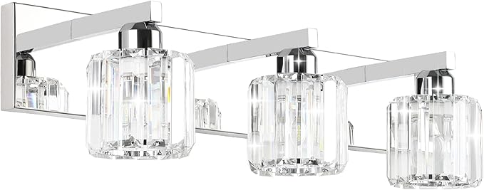 Aipsun Crystal Vanity Light Fixtures Modern Vanity Light for Bathroom Crystal Bathroom Lighting Fixture Wall Light Over Mirror 3 Lights(Not Include Bulb)