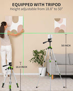 Laser Level with 50" Tripod, Firecore Self Leveling Cross Line Laser Level, Green Lazer Leveler Tool for Hanging Pictures Shelves DIY Projects, Battery and Carry Pouch Included