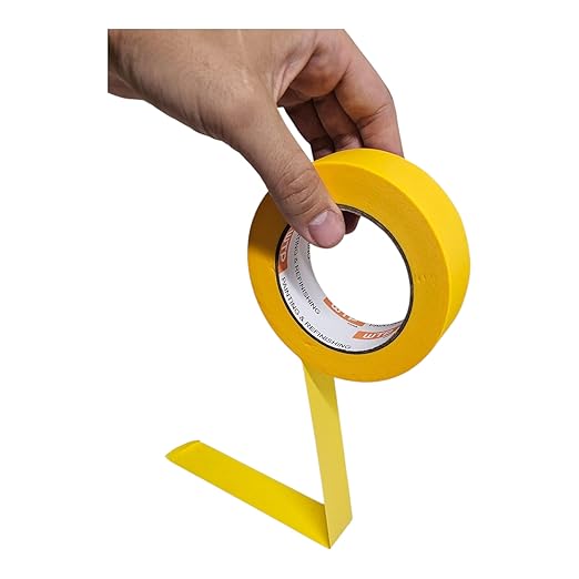 MTE18-48 Automotive Industry Masking Tape for Painting and Refinishing, Yellow Color, 3/4" Width, 55 Yards Length (18mm x 50m), Box of 48pcs - High Temperature Resistant - No Residue