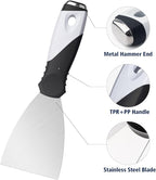 Mister Rui Putty Knife Set, 3" 5" 6" Paint Scrapers, Paint Tools, Small Metal Putty Knife Scraper Tool for Wood, Stainless Steel Paint Scraper with Hammer End