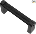 Alzassbg 10 Pack Matt Black Cabinet Pulls, 3 Inch(76mm) Hole Centers Cabinet Handles Kitchen Hardware Knurled Drawer Handle Pull AL3101MB