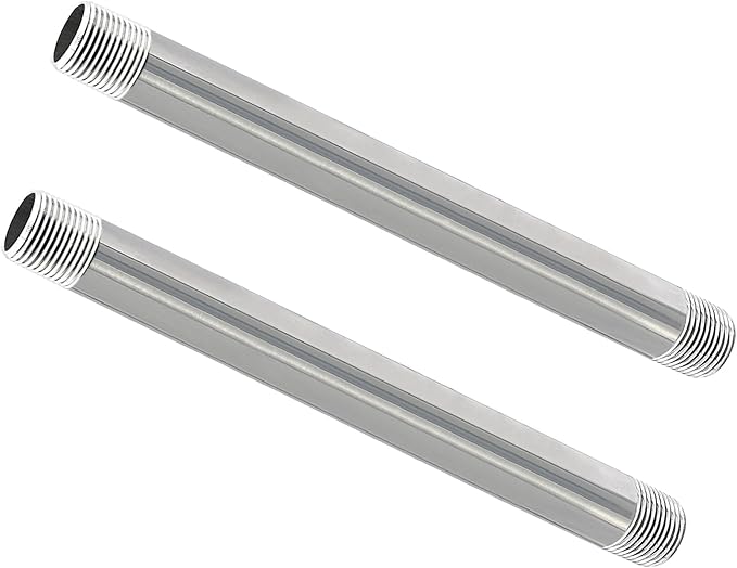 GeilSpace 3/4" x 10" Stainless Steel Pipe, 304 Pipe Nipple Fits Standard 3/4 Inch Threaded Pipes and Fittings, DIY Industrial Metal tube (2 PCS)