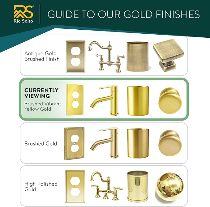 Rio Salto Modern Metal Vibrant Yellow Gold Wall Outlet Cover or Light Switch Cover Rocker Decora Switch Covers Decorator Plug Wall Plate Electric Outlet Covers Receptacle - Midsize 1 Gang 5-Pack