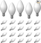 SUNSGNE C7 LED White Replacement Christmas Light Bulbs - 0.6W LED E12 Candelabra Base Bulbs - Perfect for Salt Lamps, Night Lights and Decorative Lights - Pack of 25