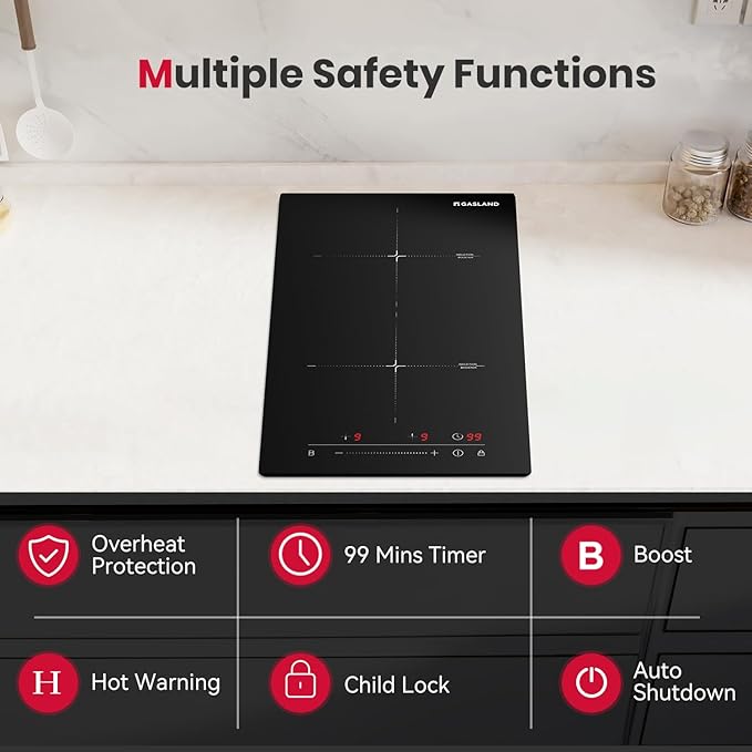 GASLAND Induction Cooktop 2 Burner, 3500W Built-in Induction Stovetop with Booster and Timer, 240V Electric Stove, 9 Power Levels, Slide Touch Control, Child Safety Lock