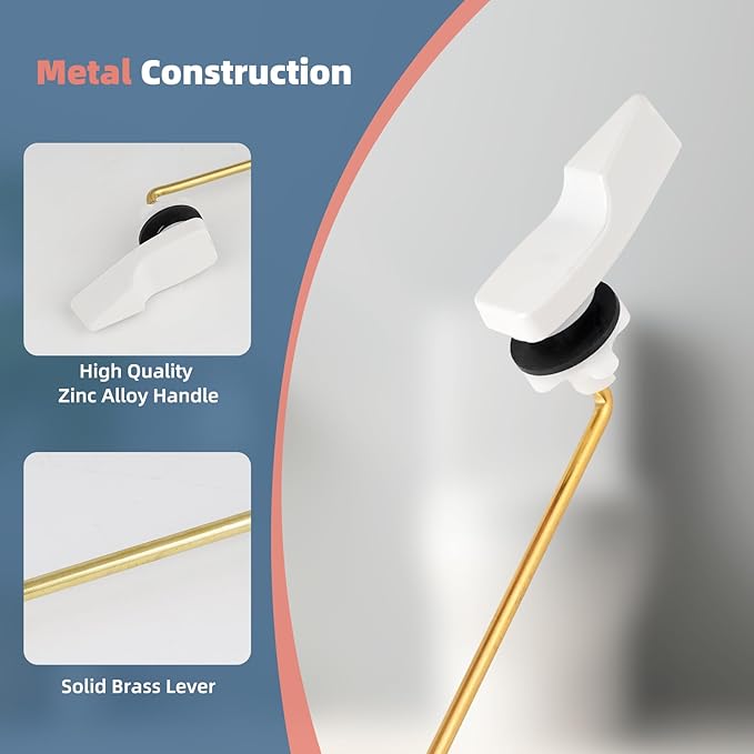Universal White Metal Toilet Handle Replacement, Front Mount Toilet Flush Trip Lever Compatible with American Standard/Mansfield/TOTO/Kohler Toilets, Stainless Steel Flapper Chain