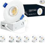 6 Pack White 3-inch 5 CCT Gimbal LED Recessed/Downlight Color Selectable 2700K/3000K/3500K/4000K/5000K 800Lm 10W 120V Dimness Adjustable LED Lights