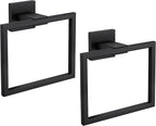 LANC Hand Towel Rings for Bathroom Wall Mount Matte Black Square Hand Towel Holder Command Towel Hanger for Bathroom Lavatory Towel Holder Stainless Steel Modern Towel Rack Hanger 2 Pack, A8896MB-P2