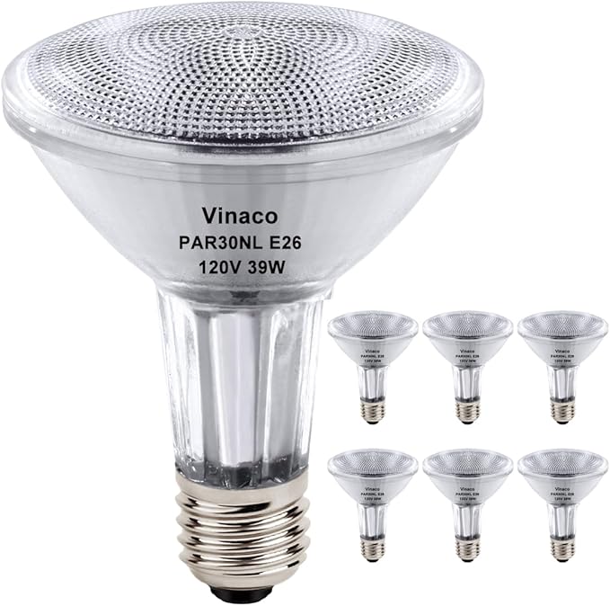 Vinaco PAR30 Long Neck Halogen 39W 120V (50W Equivalent), Long Lasting 6 Pack PAR30L Flood Light Bulb, PAR30 Dimmable, High Output 500LM with PAR 30 E26 Warm White 2800K Indoor Outdoor PAR30LN
