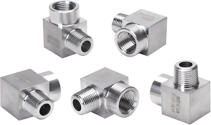 90 Degree Street Elbow - 3/8" NPT Male to 3/8" NPT Female Stainless Steel 304 Heavy Duty Forged Square Barstock Street Elbow Adapter Pipe Fitting (pack of 5)