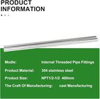 TAISHER 2PCS Stainless Steel Pipe Fittings, 1/2" NPT Female x 1/2" NPT Female Threaded, 16" Length Nipple Cast Pipe