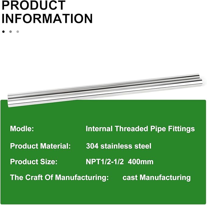 TAISHER 2PCS Stainless Steel Pipe Fittings, 1/2" NPT Female x 1/2" NPT Female Threaded, 16" Length Nipple Cast Pipe