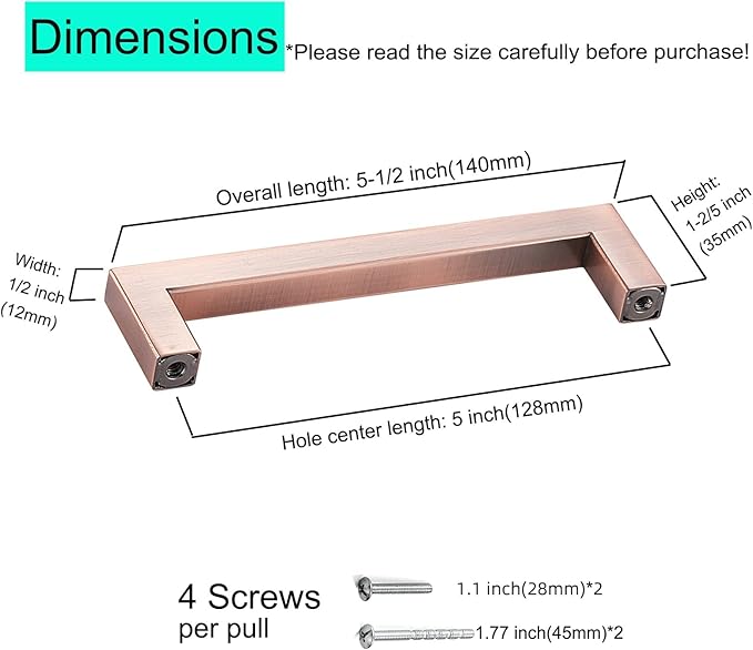 20 Pack 5 Inch Kitchen Square Cabinet Handles Antique Copper Cabinet Pulls Drawer Pulls Kitchen Cabinet Hardware Kitchen Handles for Cabinets Cupboard Handles Drawer Handles