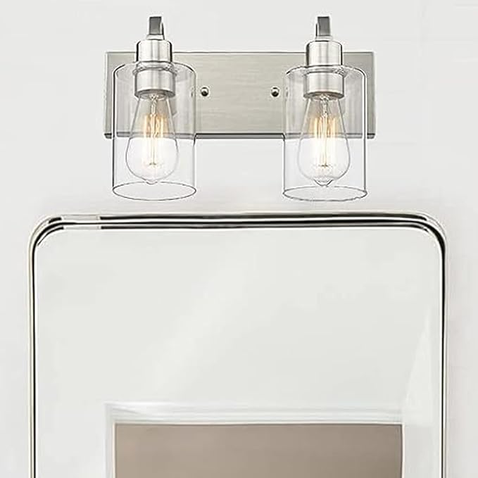 Emliviar 2-Light Bathroom Vanity Light - Bathroom Light Fixture in Brushed Nickel Finish with Clear Glass, YCE237B-2W BN
