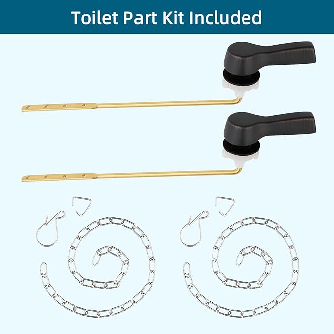 Hygie Rinse 2PCS Metal Toilet Handle Lever Flush Replacement, Universal Front Mount Toilet Handle with Stainless Steel Flapper Chains, Toilet Repair Kit, Oil Rubbed Bronze