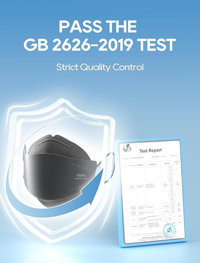 Funight KN95 Face Masks 50 Pack for Adults, Breathable and Comfortable KN95 Mask with Elastic Ear Loop, Filter Efficiency≥95%, Black