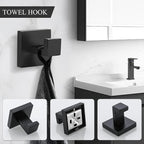 TURS Black Bathroom Towel Bar Set Square 5 Pieces Bathroom Hardware Set Matte Black Towel Holder Set Wall Mounted,SUS304 Stainless Steel, 23.6 Inch