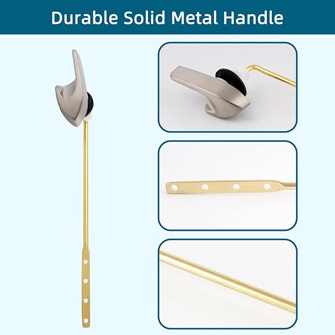 Universal Metal Front Mount Toilet Handle Replacement Kit Compatible with Kohler Toilet Tank Parts, Toilet Flush Lever Handle with Flapper Chains, Brushed Nickel