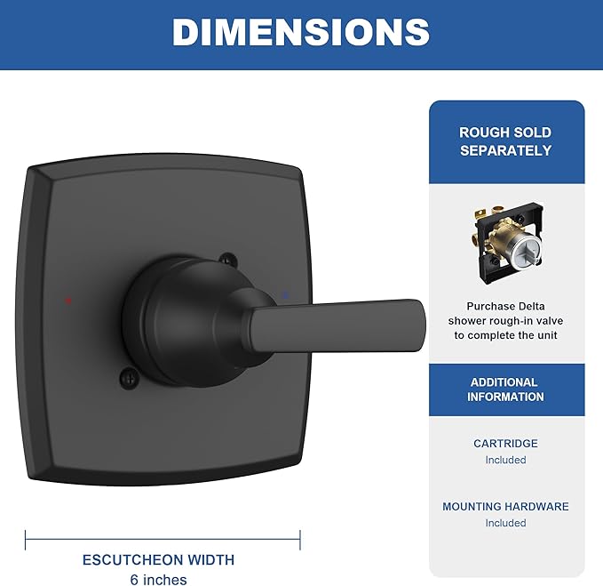 Replacement for D Faucet 14 Series Single-Function Shower Valve Trim Kit, Matte Black Shower Trim Kit Shower Handle T14064-BL(With RP46074 Cartridge)