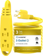 K KASONIC - 3-Feet 3 Outlet Extension Cord, UL Listed, 16/3 SJTW 3-Wire Grounded, 13 Amp 125 V 1625 Watts, Multi-Outlet Indoor/Outdoor Use, Yellow
