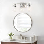 3-Light Bathroom Light Fixtures, Nickel Bathroom Vanity Light with Clear Glass Shade, Modern Bathroom Wall Lights Over Mirror, Farmhouse Wall Sconces Lighting for Bedroom Living Room