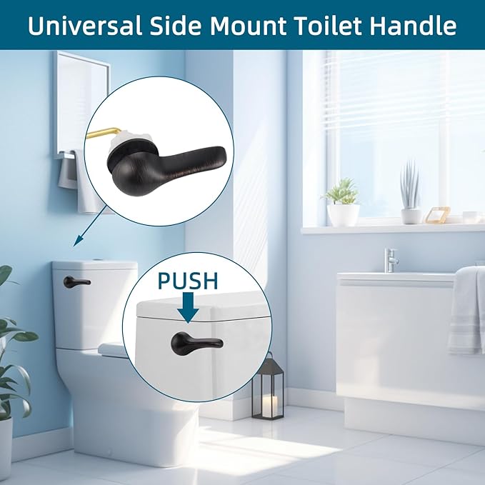 Hygie Rinse 2PCS Universal Metal Toilet Handle Replacement Kit Side Mount Toilet Lever Compatible with TOTO/Glacier Bay/Gerber, Toilet Flush Handle with Flapper Chain, Oil Rubbed Bronze