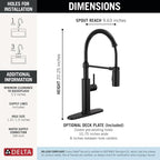 Delta Antoni Pro Style Commercial Kitchen Faucet with Pull Down Sprayer, Single Hole Matte Black Kitchen Sink Faucet, Single Handle, Matte Black 18803-BL-DST