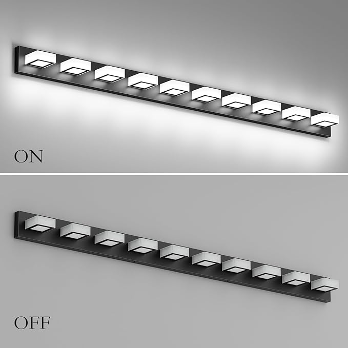 Ralbay 66inch Matte Black Bathroom Vanity Lights Metal Acrylic LED Modern Black Bathroom Wall Lighting Fixtures