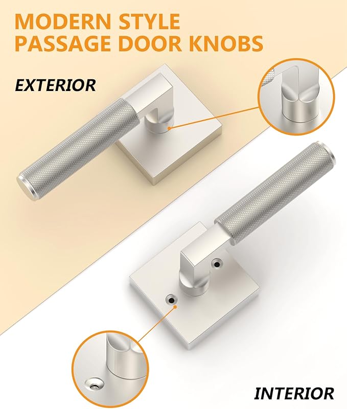 Asidrama 4 Pack Brushed Nickel Passage Door Handles, Door Lever with Door Knobs Indoor for Bedroom or Bathroom, Heavy Duty Door Handles Interior with Locks for Left Right Sided Doors