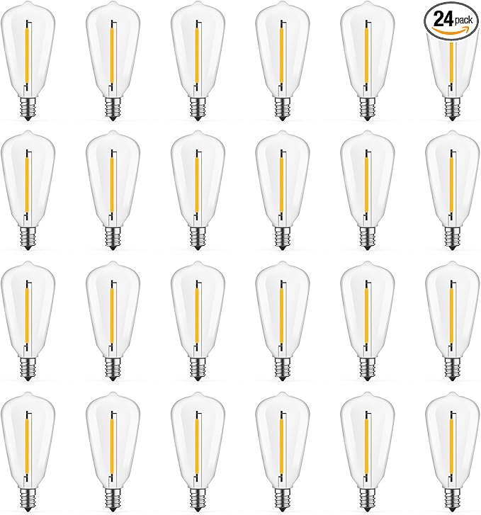 24 Pack LED ST38 Replacement Bulbs, 1 Watt E12 LED Bulb 2700K Warm White, Vintage Dimmable Shatterproof Bulbs for Indoor Outdoor Patio Garden String Lights, Dimmable