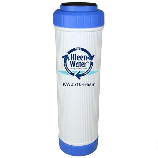 KleenWater Dishwasher Water Filter, KW2510HW-resin Under Sink Filtration System, Cation Exchange Resin Filled Filters for Hard Water and Cloudy Film Residue on Dishes and Glasses