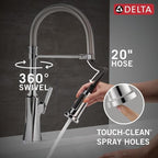 Delta Ermelo Pro Style Commercial Kitchen Faucet with Pull Down Sprayer, Chrome Single Hole Kitchen Sink Faucet, Single Handle, Chrome 18887-DST