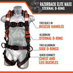 Malta Dynamics Razorback Elite MAXX - Safety Harness and Fall Protection Kit with Belt, Rescue Handles, OSHA & ANSI Compliant