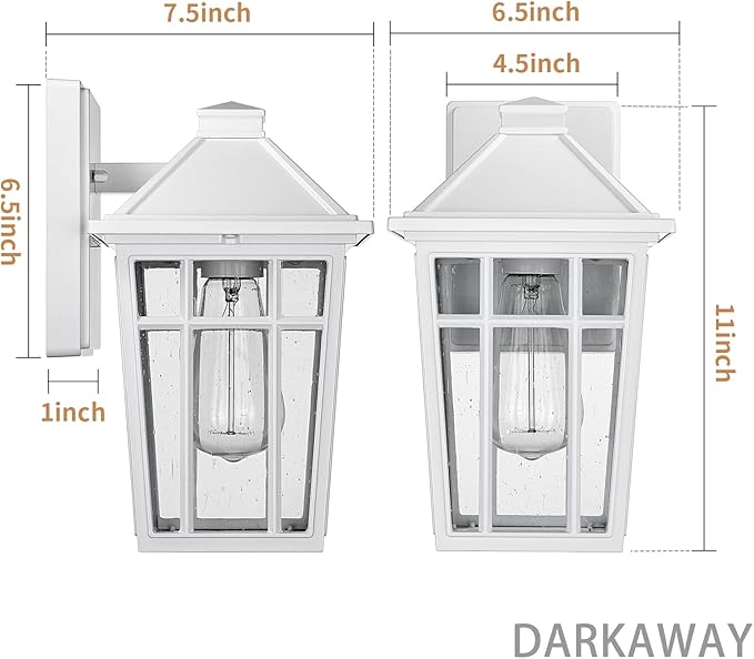 Darkaway Outdoor Sconce Lights Wall Light Fixtures, Front Porch Light Outdoor Wall Anti-Rust Waterproof Aluminum with Glass Exterior Light Fixture for Patio, Yard, Doorway, Garage(1 Pack, White)