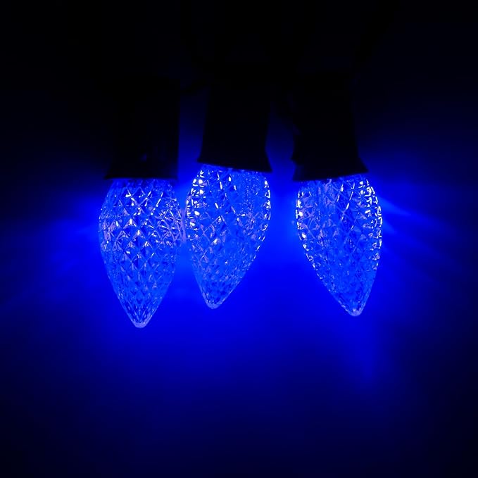 Meconard C7 Led Replacement Christmas Light Bulbs, C7 Shatterproof Led Bulbs for Christmas Indoor Outdoor String Lights, E12 Candelabra Base, Commercial Grade Holiday Bulbs, Blue, 25 Pack