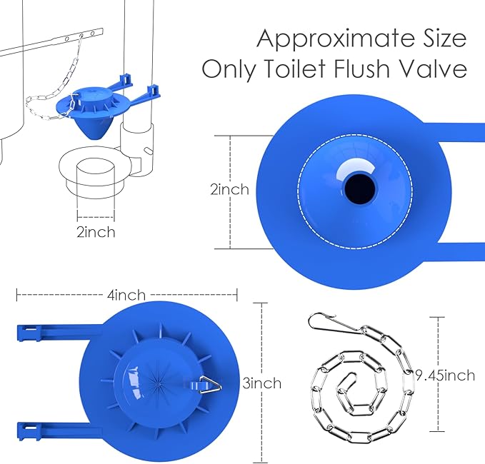 2-Pack Universal 2" Toilet Flapper Replacement Kit - Durable Rubber & Stainless Steel Chain (Blue)