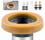 Wax Ring & Brass Bolts for Toilet Bowls Reinforced with Polyethylene Flange, Toilet Bowl Wax Gasket Seal for Floor Outlet Toilets New Install or Re-seat, Fits 3-inch or 4-inch Waste Lines
