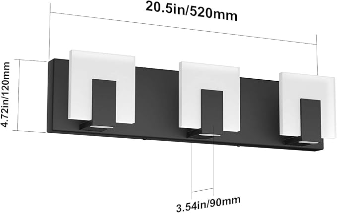 Aipsun 3 Lights Modern Black Vanity Light Up and Down Black LED Vanity Light Fixtures Bathroom Wall Light Over Mirror 6000K