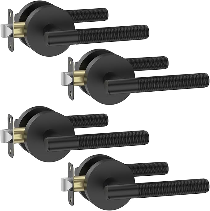Asidrama 4 Pack Passage Door Handles, Door Lever with Door Knobs Indoor for Bedroom or Bathroom, Heavy Duty Black Door Handles Interior with Locks for Left Right Sided Doors