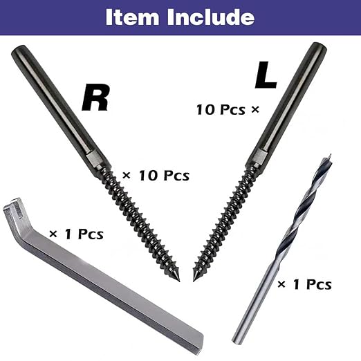 Left&Right Handed Thread Lag Screws for 1/8" Decking Cable Railing Kit/Hardware, Non-Turnbuckle System (10, Black, 1/8")