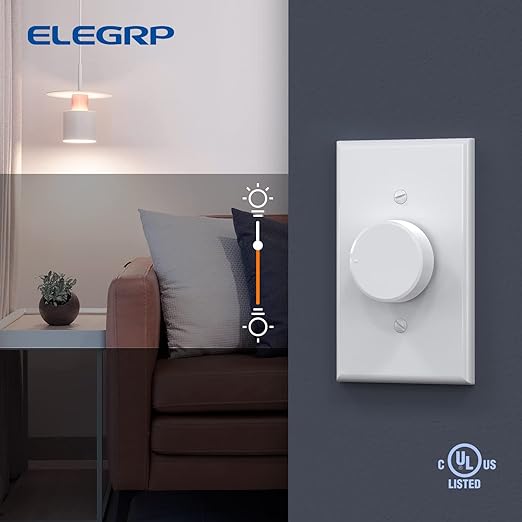 ELEGRP Digital Rotating Dimmer Switch for Dimmable LED, CFL and Incandescent Light Lamp Bulbs, Single Pole or 3-Way Rotary Dimmer Switch, Wall Plate Included, UL Listed (2 Pack, Matte White)